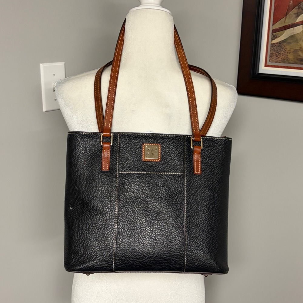 Dooney & Bourke Pebble Grain Leather Tote Bag Black Brown Shoulder Bag